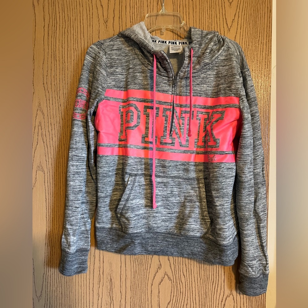 Gray and pink 3/4 zip hoodie